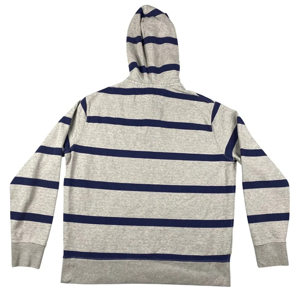 Vintage Ralph‎ Lauren Polo Rugby Striped Hooded Sweatshirt Size L Blue Gray